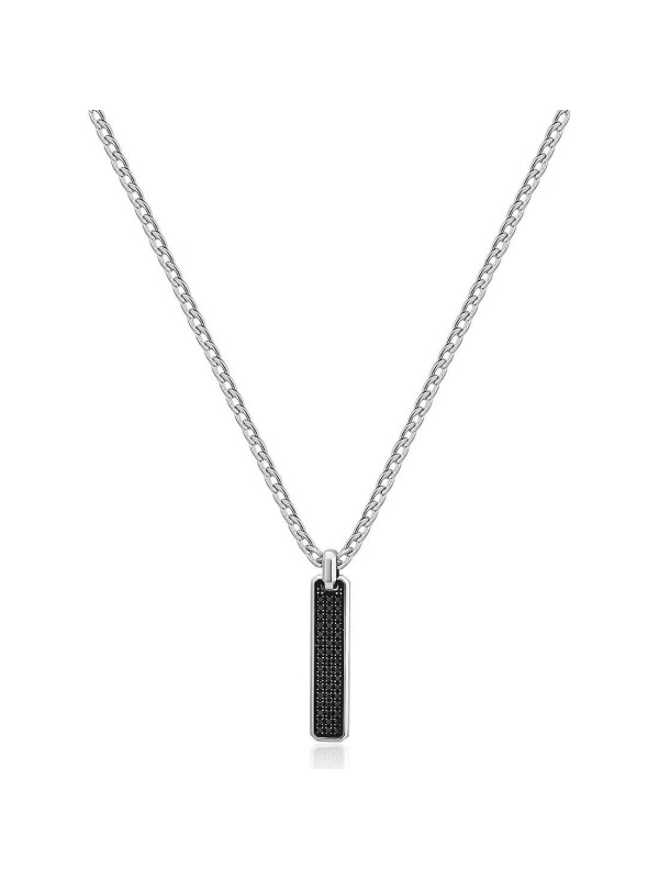 Collana Uomo Brosway Ink BIK111 in Acciaio Colore Silver, Pendente Zirconi Nero