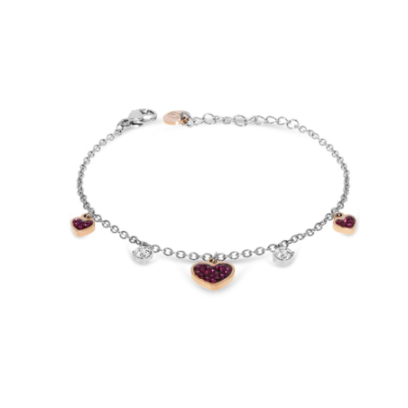 Bracciale Donna Liujo LJ2326 Catena in Acciaio 316l Silver con Cuori Zirconi Rossi