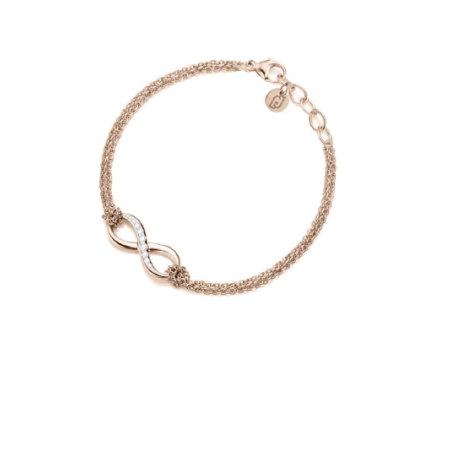 Bracciale Donna Liujo LJ2518 in Acciaio 316l Pvd Oro Rosa con Infinto Centrale e Zirconi Bianchi