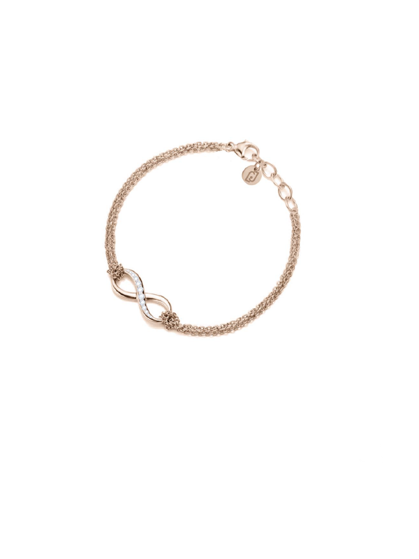 Bracciale Donna Liujo LJ2518 in Acciaio 316l Pvd Oro Rosa con Infinto Centrale e Zirconi Bianchi
