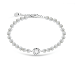 Bracciale con Perle Donna Liujo LJ2578 in Acciaio 316l con Cuore Centrale e Zirconi