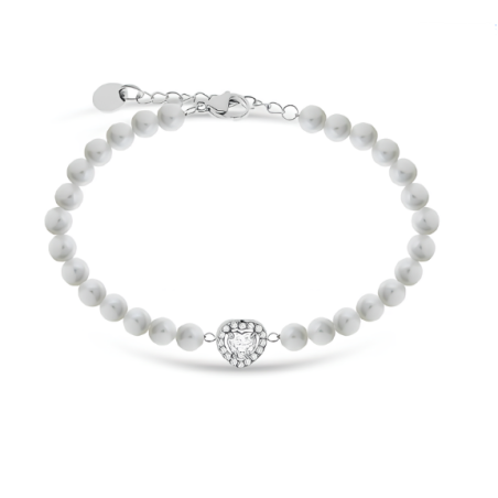 Bracciale con Perle Donna Liujo LJ2578 in Acciaio 316l con Cuore Centrale e Zirconi