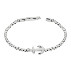 Bracciale Uomo Liu Jo Tennis Acciaio zirconi Bianchi con ancora centrale MLJ506