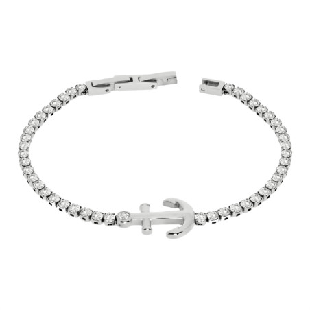 Bracciale Uomo Liu Jo Tennis Acciaio zirconi Bianchi con ancora centrale MLJ506