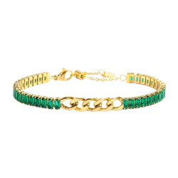 Bracciale Tennis Unisex Marlù 33BR0021G-V in Acciaio Pvd Oro con Zirconi Verdi
