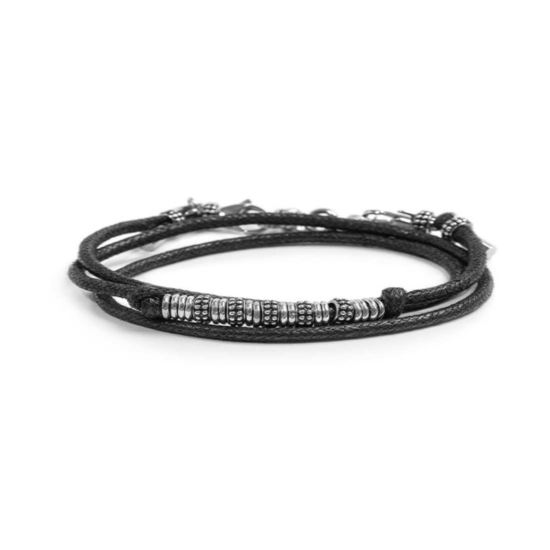 Bracciale Unisex Marlù 33BR0039-N a doppio giro con cordino strobel elementi acciaio con trama Bracciale Unisex Marlù 33BR0039-N a doppio giro con cordino strobel elementi acciaio con trama