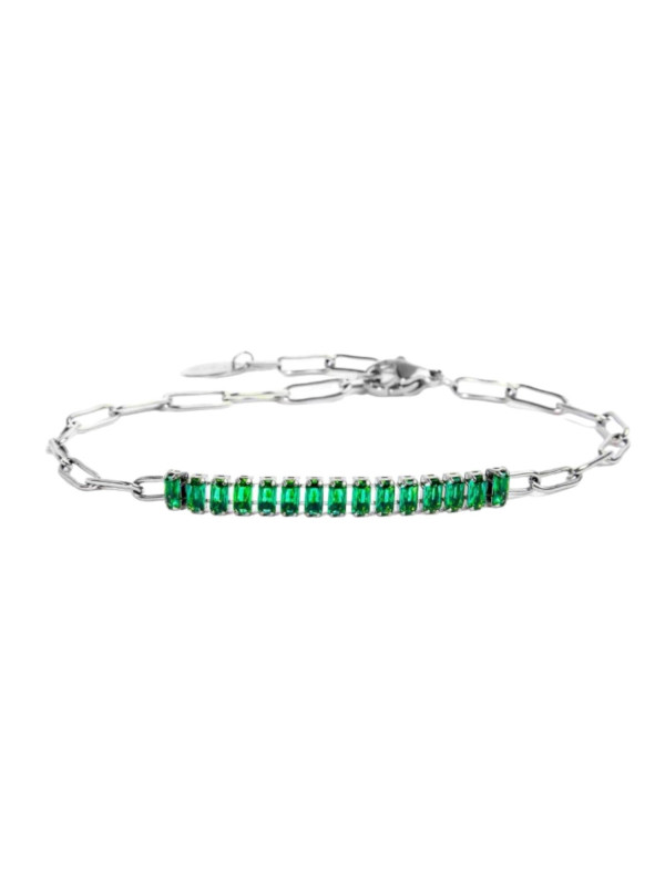 Bracciale Donna Marlù 33BR0023-V Vision Catena in Acciaio Silver e Zirconi Verdi