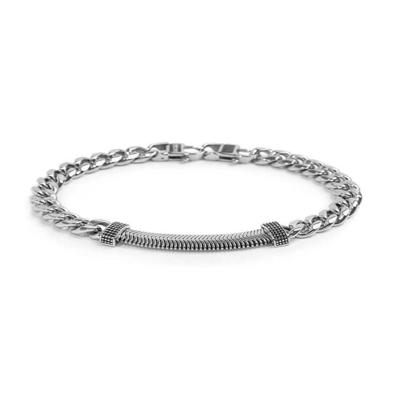 Bracciale unisex Marlù 33BR0037 cuban e snake piatta centrale con trama puntinata Bracciale unisex Marlù 33BR0037 cuban e snake piatta centrale con trama puntinata
