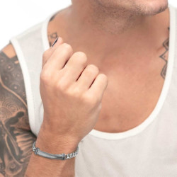 Bracciale unisex Marlù 33BR0037 cuban e snake piatta centrale con trama puntinata