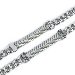 Bracciale unisex Marlù 33BR0037 cuban e snake piatta centrale con trama puntinata