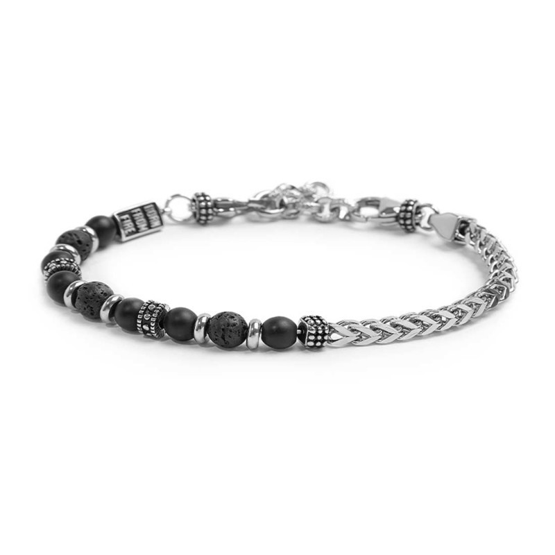 Bracciale unisex Marlù 33BR0031-N a spina di pesce con sfere in onice nera e pietra lavica Bracciale unisex Marlù 33BR0031-N a spina di pesce con sfere in onice nera e pietra lavica