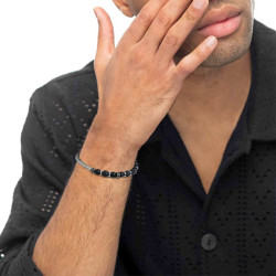 Bracciale unisex Marlù 33BR0031-N a spina di pesce con sfere in onice nera e pietra lavica
