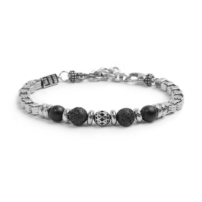 Bracciale unisex Marlù33BR0029-N catena box con trama con sfere in onice nera e pietra lavica Bracciale unisex Marlù33BR0029-N catena box con trama con sfere in onice nera e pietra lavica