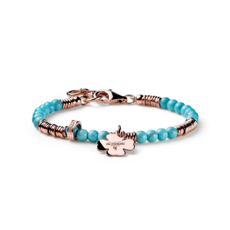 Bracciale Donna Maria Cristina Sterling G3974 Quadrifoglio in Argento 925% e Aulite Celeste Bracciale Donna Maria Cristina Sterling G3974 Quadrifoglio in Argento 925% e Aulite Celeste