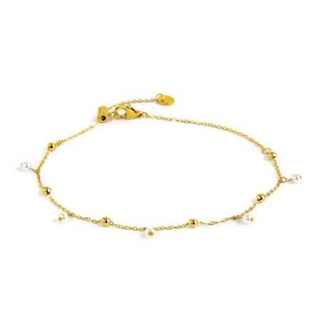 Bracciale Donna Marlù 20cv051g-w in Acciaio Oro e Perle Bianche