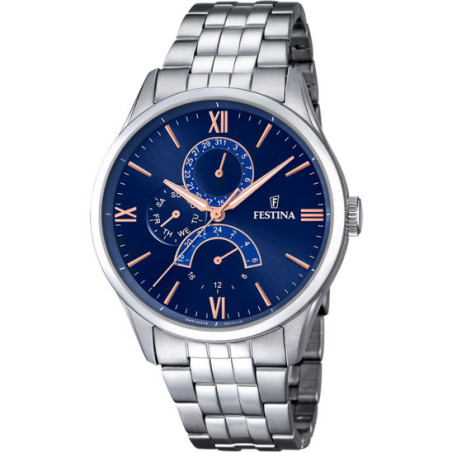 Orologio Cronografo Uomo Festina Retro F16822-3 in Acciaio 316L Quadrante Blu