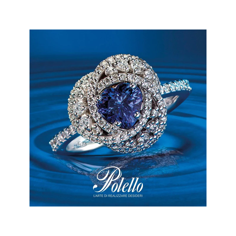 Anello Donna Polello Centrika G3282BTAN in Oro Bianco, Diamanti, Pietra Colorata
