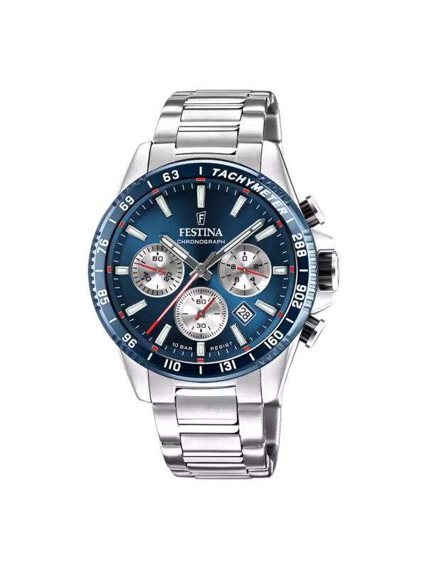 Orologio Cronografo Uomo Festina F20560/2 Timeless in Acciaio Silver e Blu