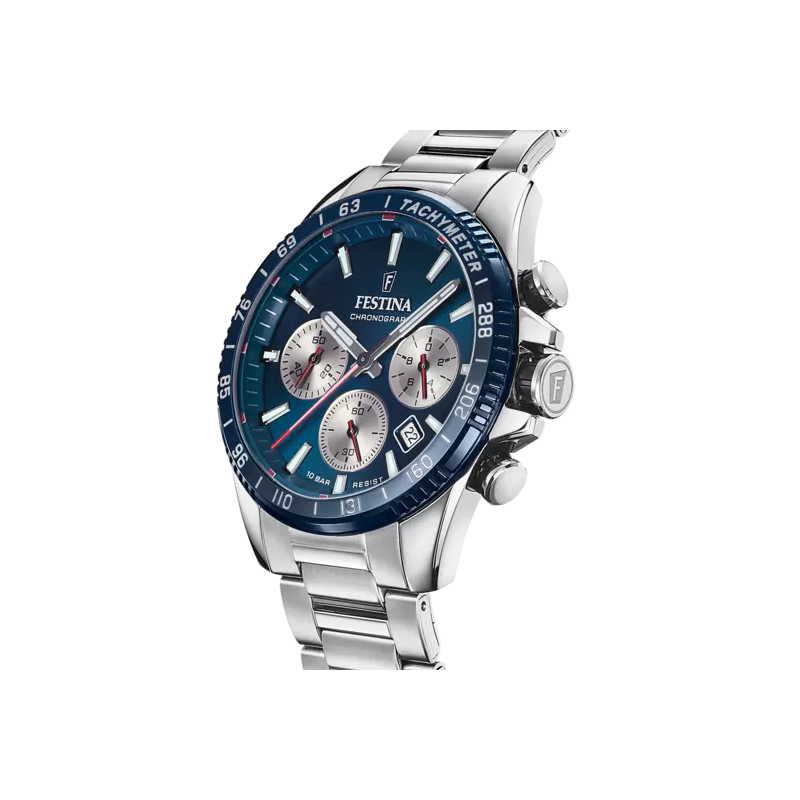 Orologio Cronografo Uomo Festina F20560/2 Timeless in Acciaio Silver e Blu
