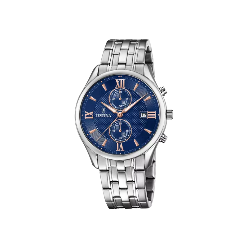 Orologio Cronografo Uomo Festina F6854/6 Timeless in Acciaio Silver e Blu Orologio Cronografo Uomo Festina F6854/6 Timeless in Acciaio Silver e Blu