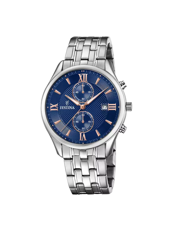 Orologio Cronografo Uomo Festina F6854/6 Timeless in Acciaio Silver e Blu