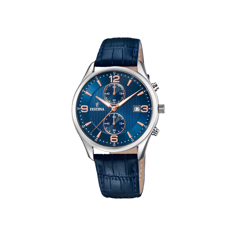 Orologio Cronografo Uomo Festina Chrono Timeless F6855/6 Cinturino Pelle Blu