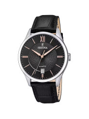 Orologio Solo Tempo Uomo Festina Acero Clasico F20426/6 Cinturino in Pelle Nero
