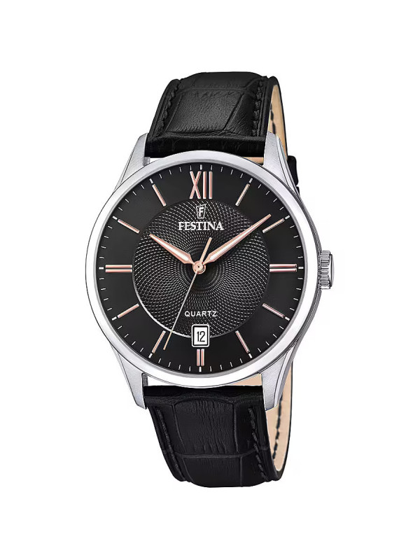 Orologio Solo Tempo Uomo Festina Acero Clasico F20426/6 Cinturino in Pelle Nero