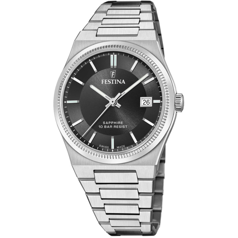Orologio Solo Tempo Uomo Festina F20034/4 Swiss Made in Acciaio Silver 40mm Orologio Solo Tempo Uomo Festina F20034/4 Swiss Made in Acciaio Silver 40mm