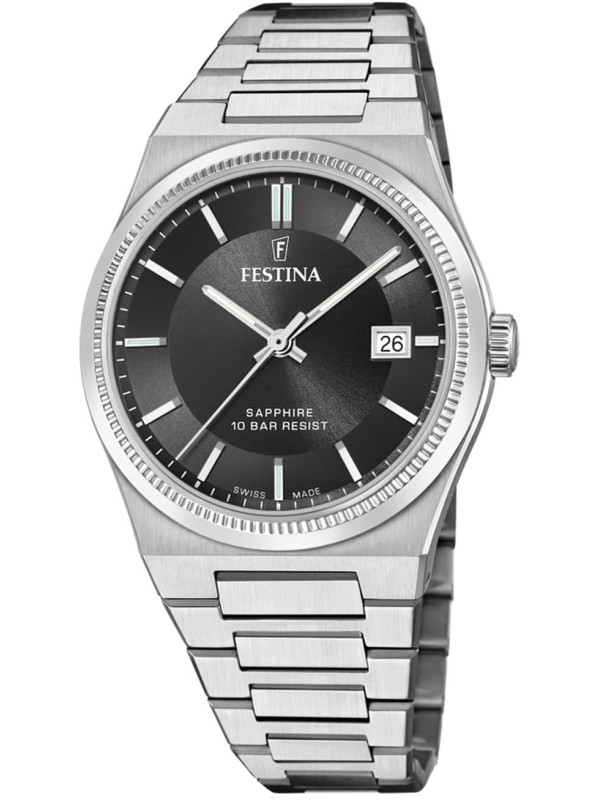 Orologio Solo Tempo Uomo Festina F20034/4 Swiss Made in Acciaio Silver 40mm