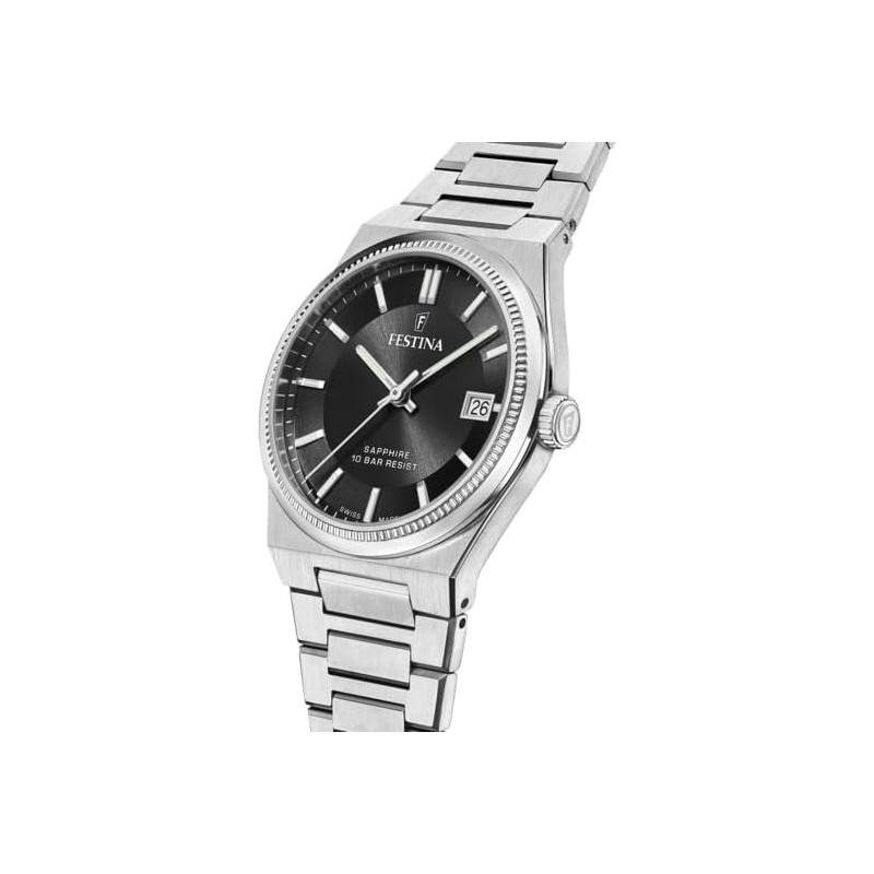 Orologio Solo Tempo Uomo Festina F20034/4 Swiss Made in Acciaio Silver 40mm