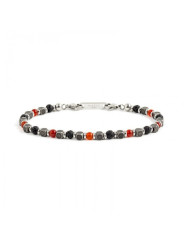 Bracciale Uomo Marlù 1BR0012 in Acciaio Argento con Pietre Rosse, Nere e Silver