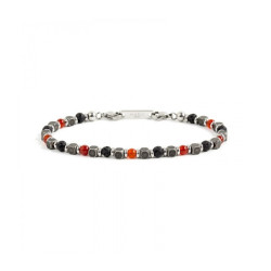 Bracciale Uomo Marlù 1BR0012 in Acciaio Argento con Pietre Rosse, Nere e Silver