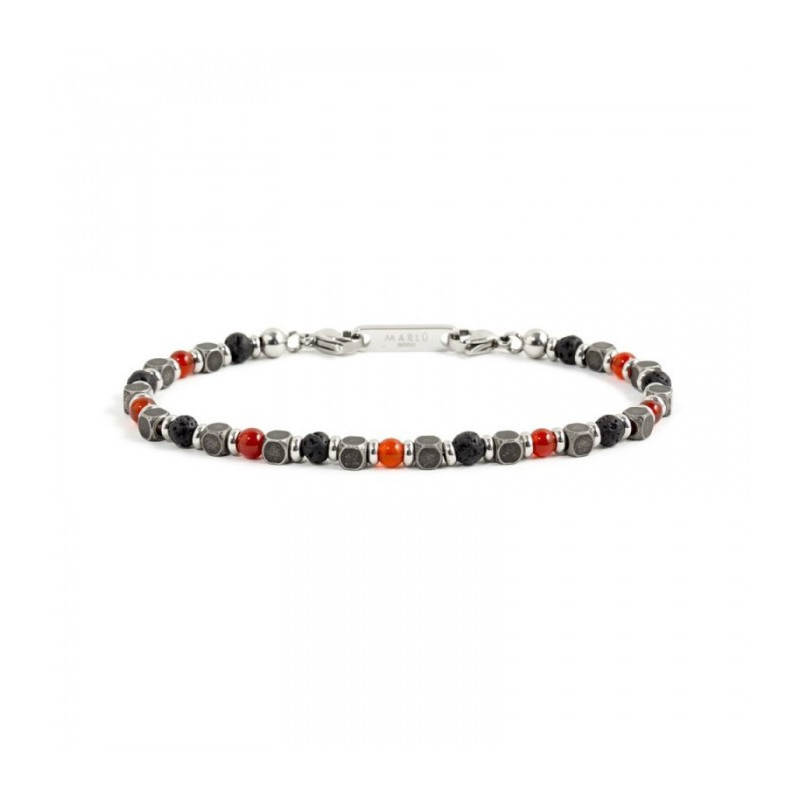 Bracciale Uomo Marlù 1BR0012 in Acciaio Argento con Pietre Rosse, Nere e Silver Bracciale Uomo Marlù 1BR0012 in Acciaio Argento con Pietre Rosse, Nere e Silver