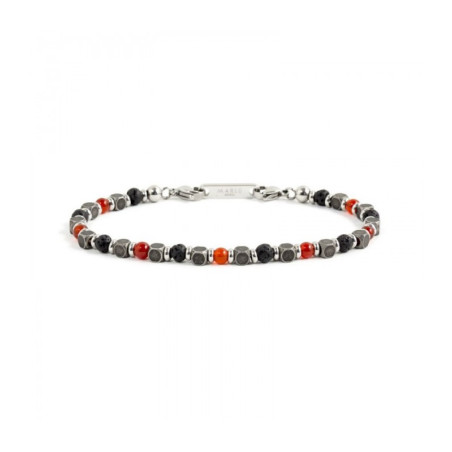 Bracciale Uomo Marlù 1BR0012 in Acciaio Argento con Pietre Rosse, Nere e Silver