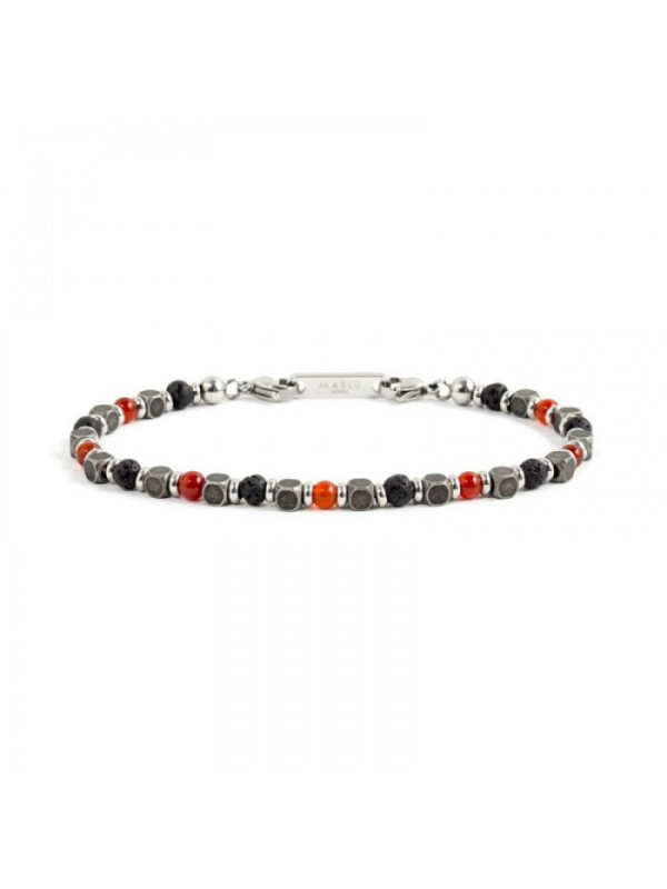 Bracciale Uomo Marlù 1BR0012 in Acciaio Argento con Pietre Rosse, Nere e Silver