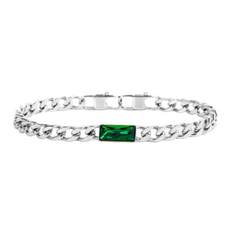 Bracciale Uomo Marlù 33BR0025-V Vision Catena Grumetta in Acciaio Silver e Zircone Verdi