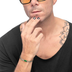 Bracciale Uomo Marlù 33BR0025-V Vision Catena Grumetta in Acciaio Silver e Zircone Verdi