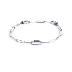 Bracciale Unisex Marlù 33BR0038 catena a maglia larga diamantata con ovale al centro black oil