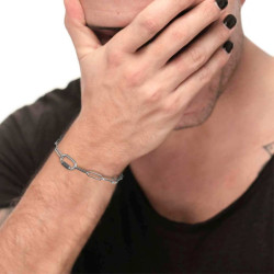 Bracciale Unisex Marlù 33BR0038 catena a maglia larga diamantata con ovale al centro black oil