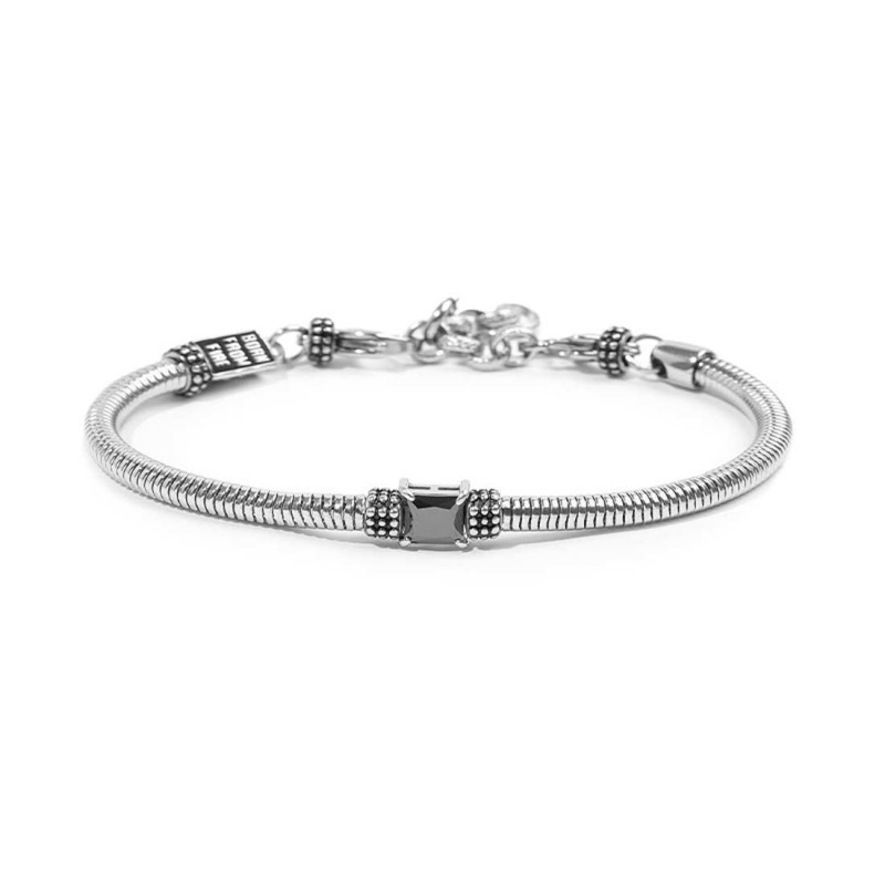 Bracciale unisex Marlù 33BR0034-N catena snake tonda con zircone quadrato nero centrale Bracciale unisex Marlù 33BR0034-N catena snake tonda con zircone quadrato nero centrale