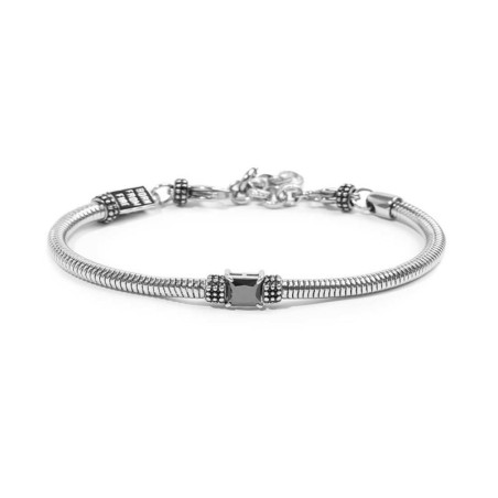 Bracciale unisex Marlù 33BR0034-N catena snake tonda con zircone quadrato nero centrale