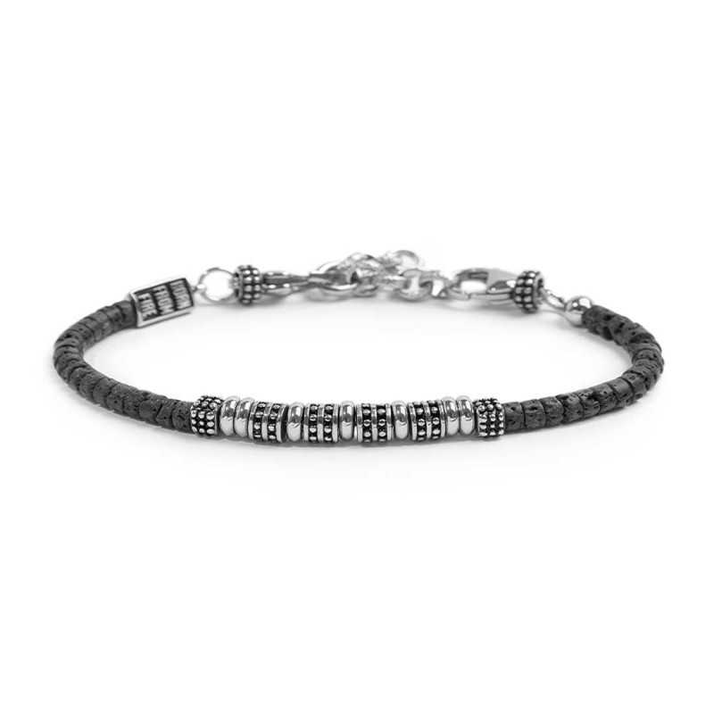 Bracciale unisex Marlù 33BR0032-N dischetti di pietra lavica e anellini in acciaio centrali Bracciale unisex Marlù 33BR0032-N dischetti di pietra lavica e anellini in acciaio centrali