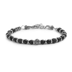 Bracciale unisex Marlù 33BR0030-N sfere in onice nera e pietra lavica