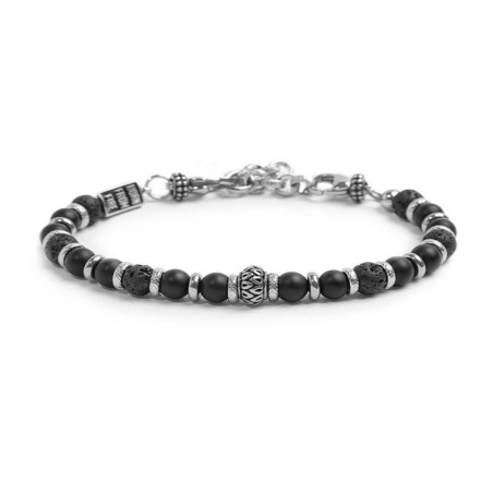 Bracciale unisex Marlù 33BR0030-N sfere in onice nera e pietra lavica