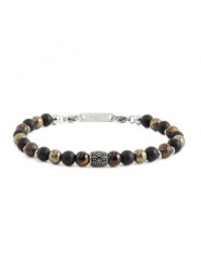 Bracciale Uomo Marlù 13BR109 Namastè in Acciaio Agata Nera e Occhio Tigre