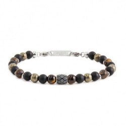 Bracciale Uomo Marlù 13BR109 Namastè in Acciaio Agata Nera e Occhio Tigre