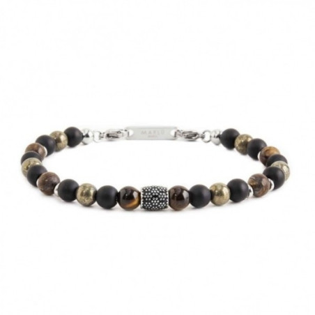 Bracciale Uomo Marlù 13BR109 Namastè in Acciaio Agata Nera e Occhio Tigre