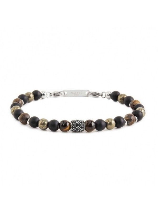 Bracciale Uomo Marlù 13BR109 Namastè in Acciaio Agata Nera e Occhio Tigre