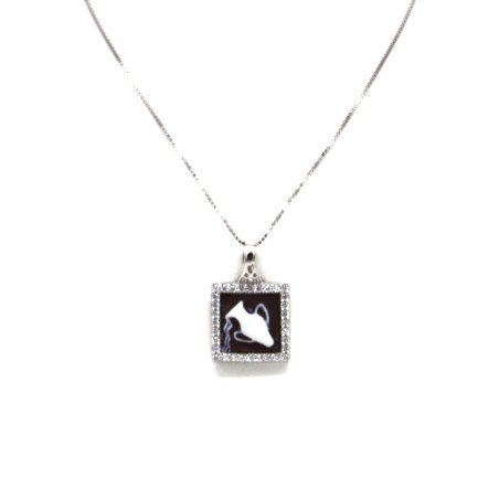 Collana Donna in Argento 925% con Ciondolo Segno Zodiacale Acquario Cammeo con Conchiglia Sarda